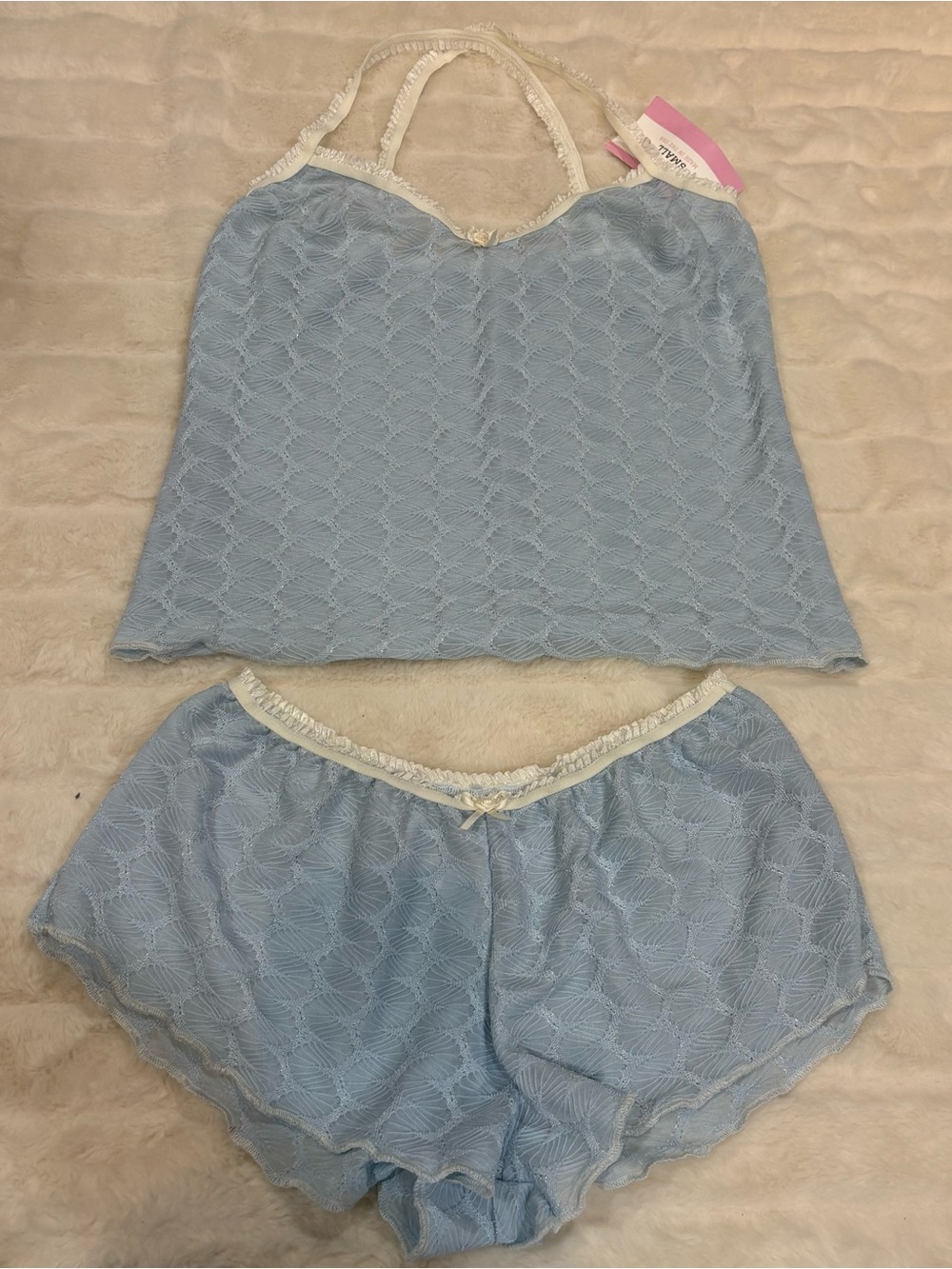 Blue Lace Camisole & Shorts Sleep Set - Women Intimates handmade